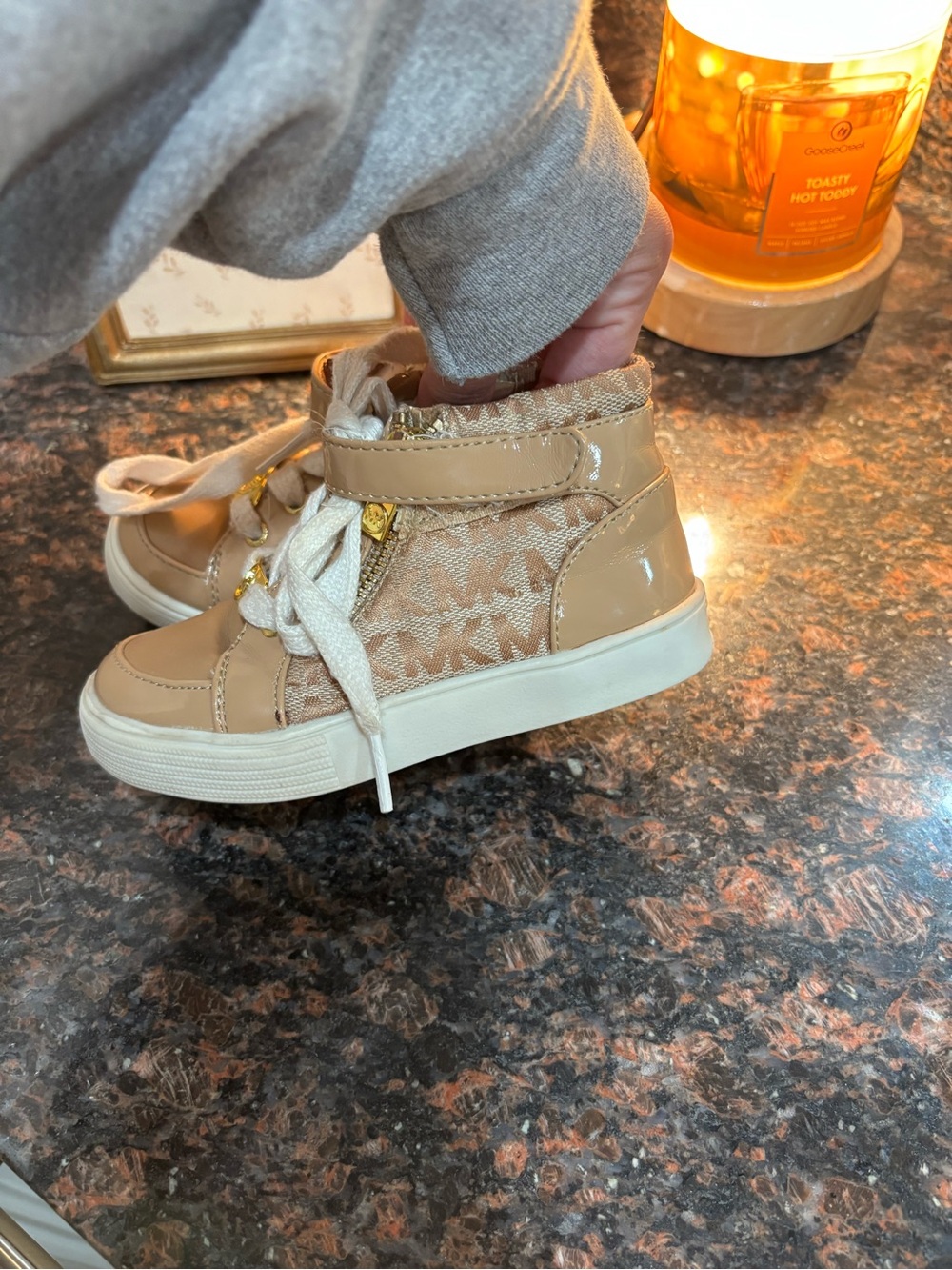 Michael Kors Kids Beige/Tan Logo High-Top Sneakers